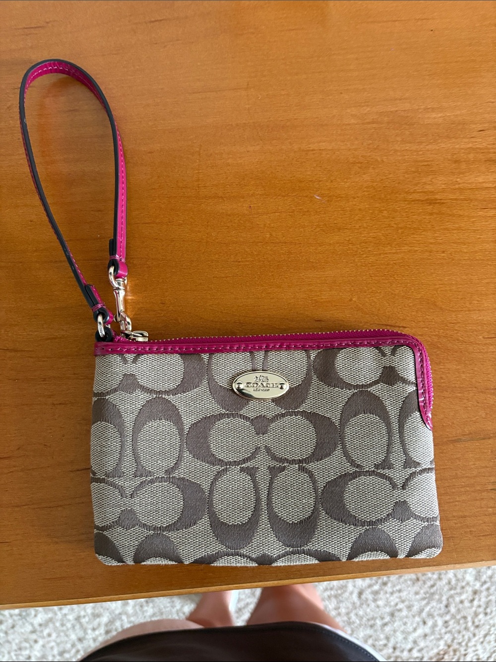 Coach Double Zip Wristlet In Signature Canvas Brown Berry Metallic VGUC